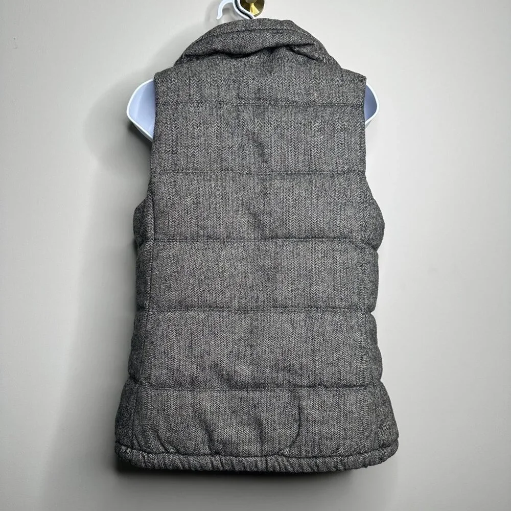 Old Navy Grey Twill Herringbone Wool Blend Puffer Full Zip Vest Women's Small - Picture 4 of 5